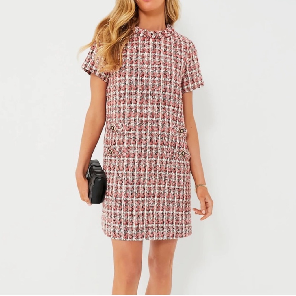 New Tuckernuck Magnolia Tweed Jackie Dress Pink And White Size L,Xl,Xxl